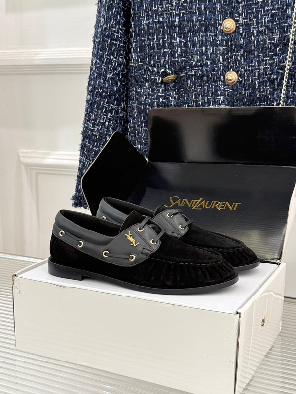 YSL 26s Le Bateau Loafer Black Calfskin Suede 992282
