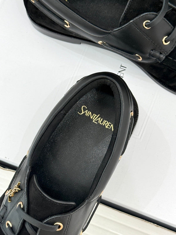 YSL 26s Le Bateau Loafer Black Calfskin Suede 992282