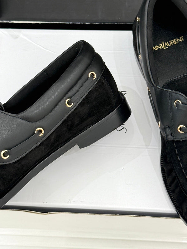 YSL 26s Le Bateau Loafer Black Calfskin Suede 992282