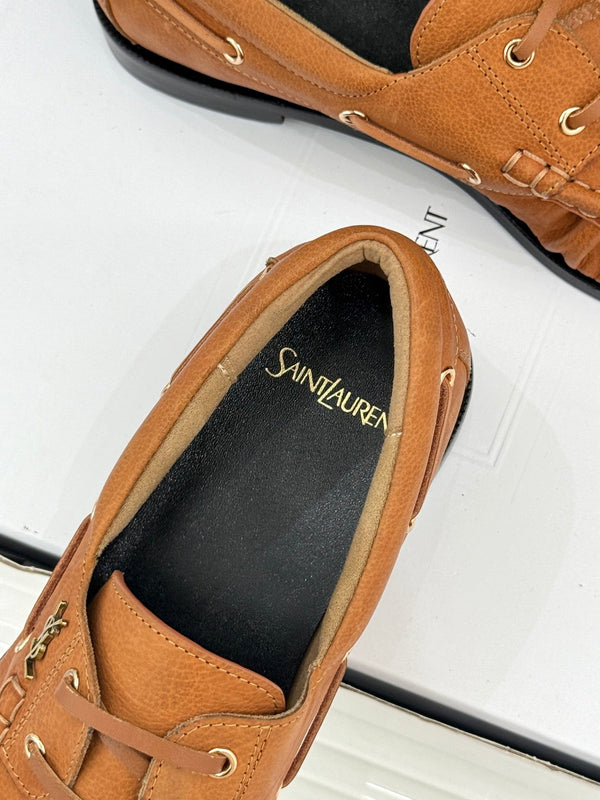 YSL 26s Le Bateau Loafer Tan Brown Cowhide 992285