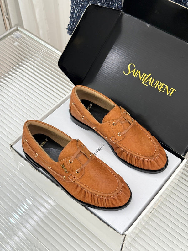YSL 26s Le Bateau Loafer Tan Brown Cowhide 992285