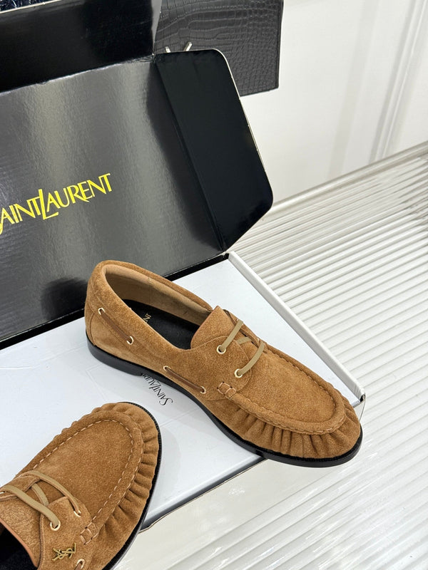 YSL 26s Le Bateau Loafer Tan Brown Suede 992286