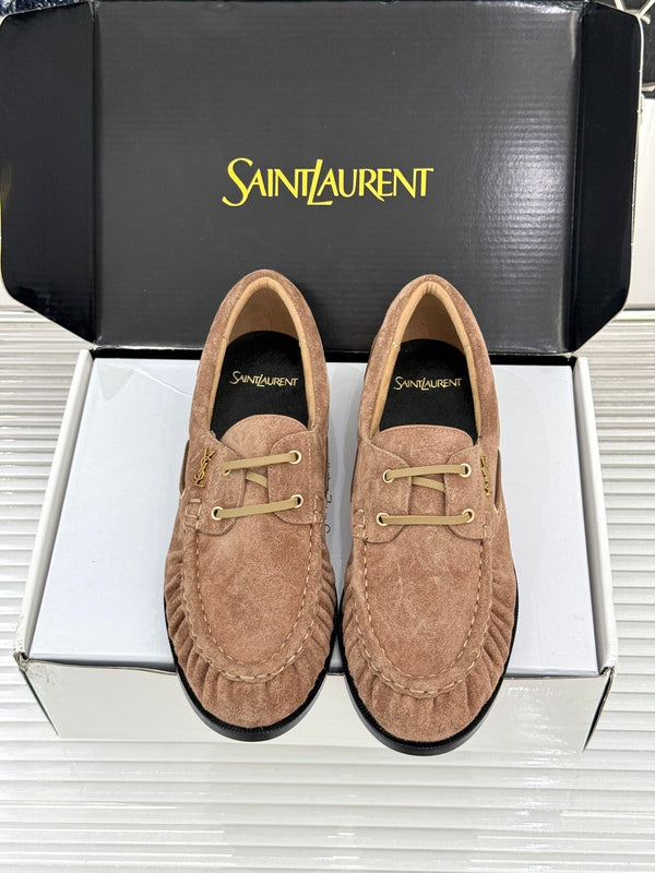 YSL 26s Le Bateau Loafer Brown Suede 992287