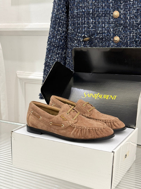 YSL 26s Le Bateau Loafer Brown Suede 992287