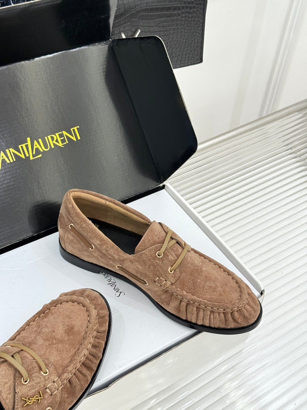 YSL 26s Le Bateau Loafer Brown Suede 992287