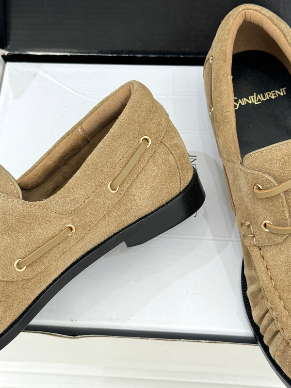 YSL 26s Le Bateau Loafer Beige Suede 992288