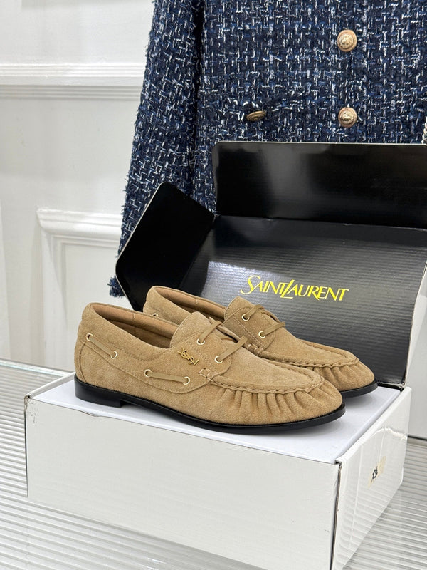 YSL 26s Le Bateau Loafer Beige Suede 992288