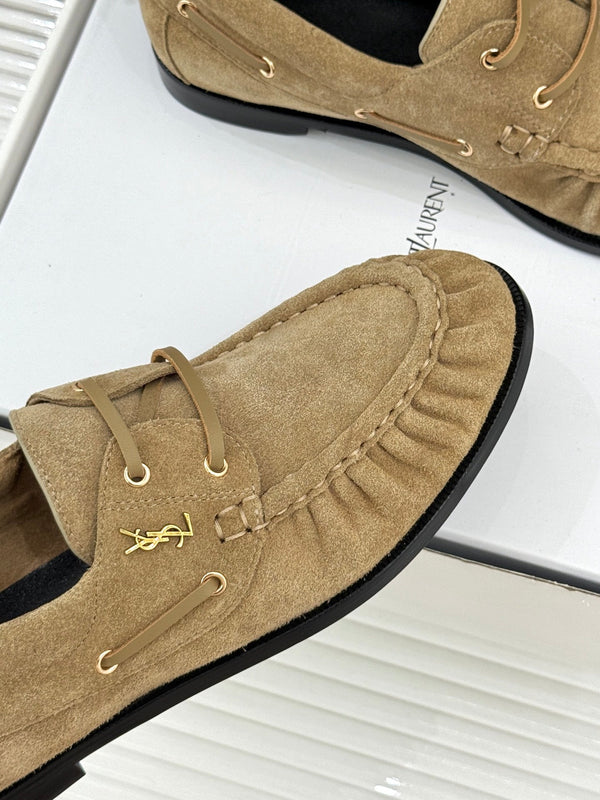 YSL 26s Le Bateau Loafer Beige Suede 992288