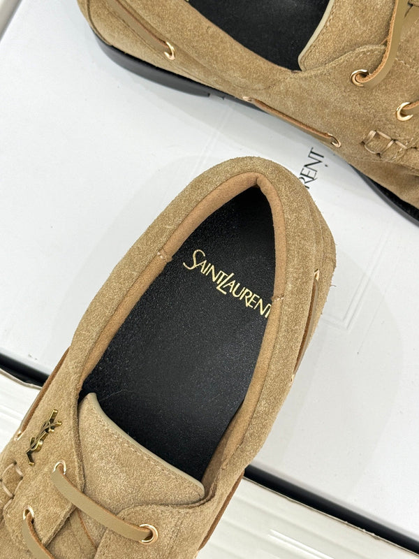 YSL 26s Le Bateau Loafer Beige Suede 992288