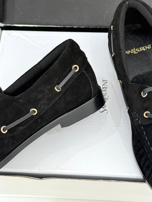 YSL 26s Le Bateau Loafer Black Suede 992290