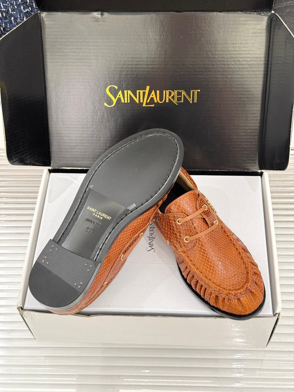 YSL 26s Le Bateau Loafer Brown Lizard-embossed Leather 992291