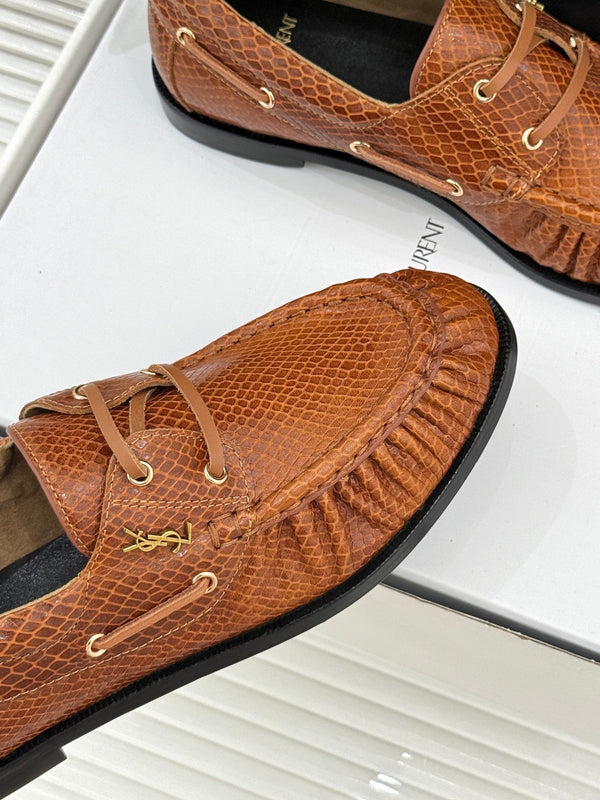 YSL 26s Le Bateau Loafer Brown Lizard-embossed Leather 992291