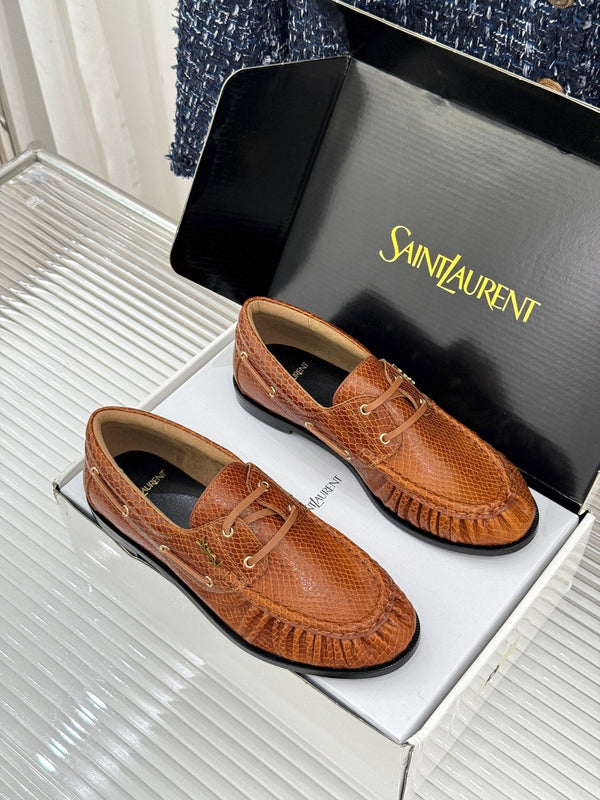 YSL 26s Le Bateau Loafer Brown Lizard-embossed Leather 992291