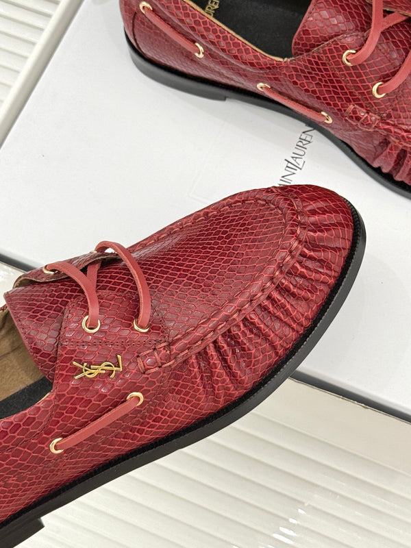 YSL 26s Le Bateau Loafer Burgundy Lizard-embossed Leather 992292