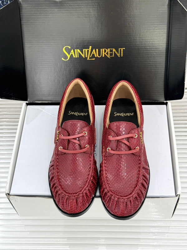 YSL 26s Le Bateau Loafer Burgundy Lizard-embossed Leather 992292