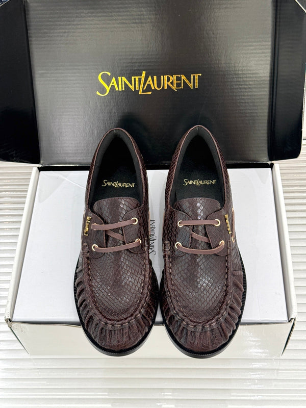 YSL 26s Le Bateau Loafer Coffee Lizard-embossed Leather 992293