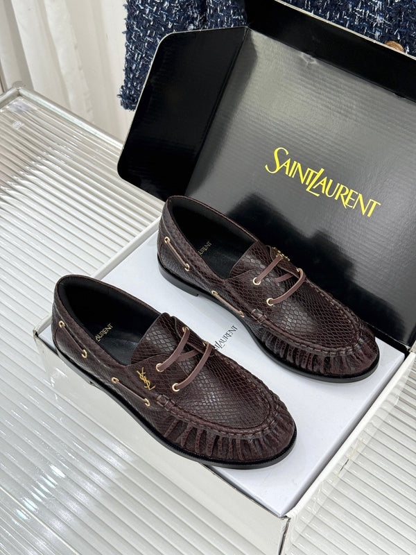 YSL 26s Le Bateau Loafer Coffee Lizard-embossed Leather 992293