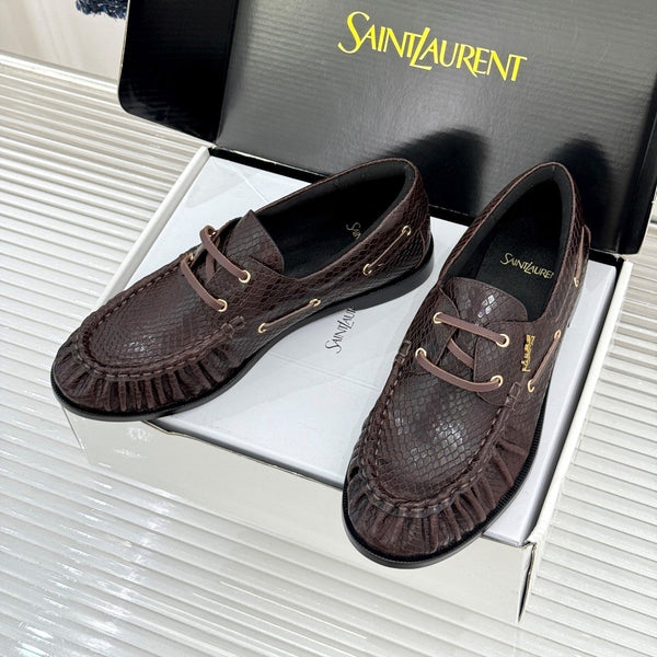YSL 26s Le Bateau Loafer Coffee Lizard-embossed Leather 992293