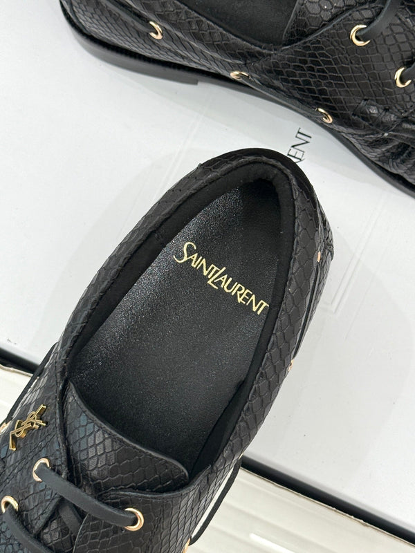 YSL 26s Le Bateau Loafer Black Lizard-embossed Leather 992294