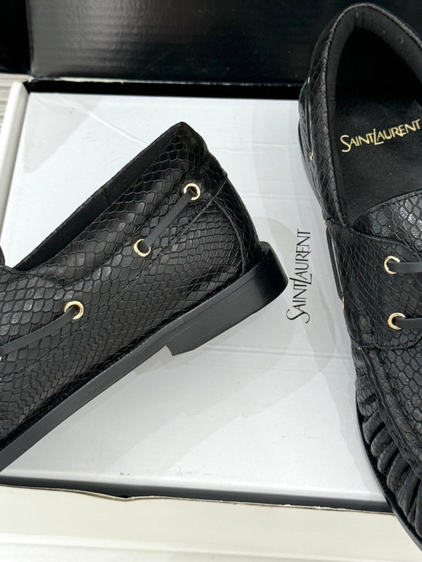YSL 26s Le Bateau Loafer Black Lizard-embossed Leather 992294