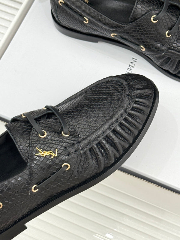 YSL 26s Le Bateau Loafer Black Lizard-embossed Leather 992294