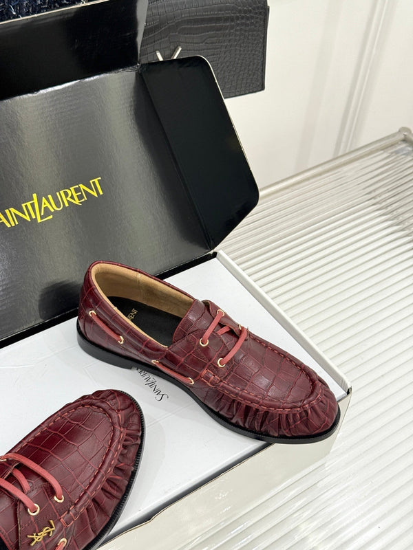 YSL 26s Le Bateau Loafer Burgundy Croc-embossed Leather 992299