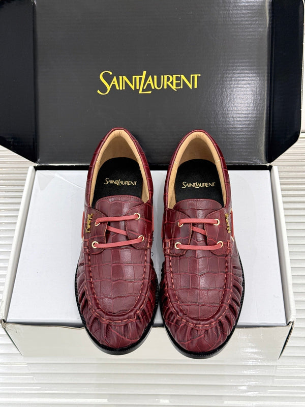 YSL 26s Le Bateau Loafer Burgundy Croc-embossed Leather 992299