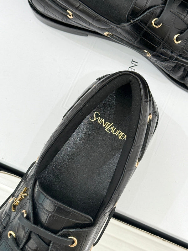 YSL 26s Le Bateau Loafer Black Croc-embossed Leather 992300