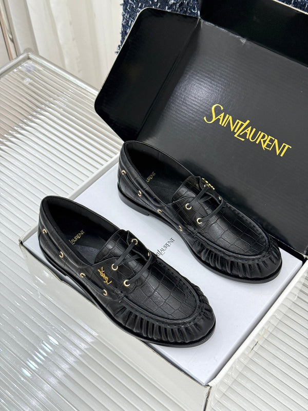 YSL 26s Le Bateau Loafer Black Croc-embossed Leather 992300