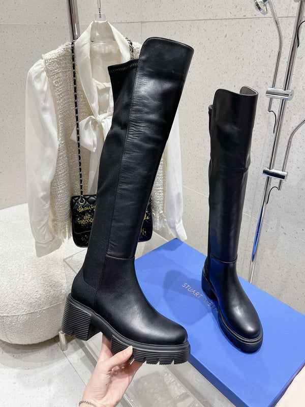 SW Soho Knee-High Boot Black Cowhide & Nucbuck Leather 554356
