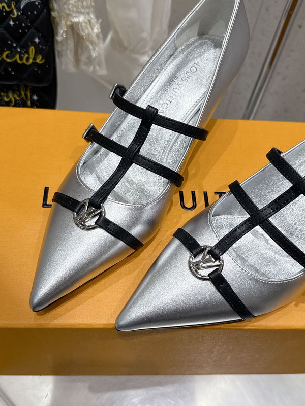 LV 6AM Slingback 4.5cm Sliver Cowhide 610735