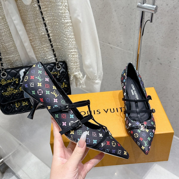 LV 6AM Slingback 4.5cm Black Monogram Cowhide 610736