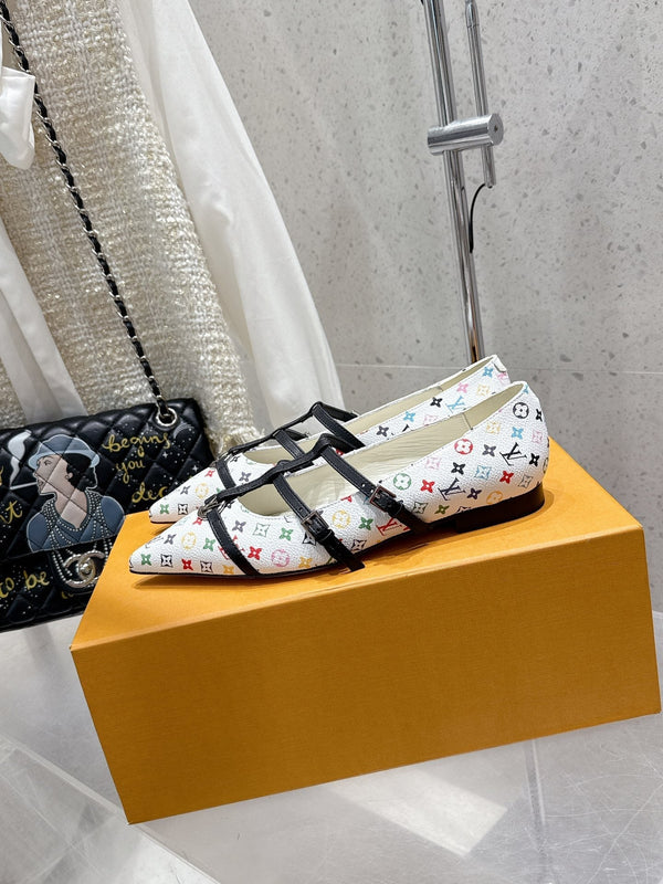 LV 6AM Flat Ballerina White Monogram Cowhide 610740