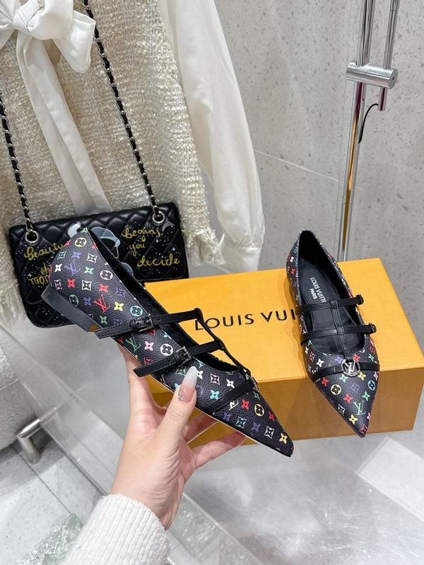 LV 6AM Flat Ballerina Black Monogram Cowhide 610741