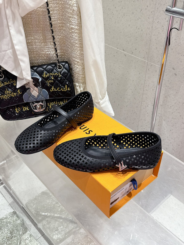 LV Romy Flat Ballerina Black Perforated Cowhide 610705