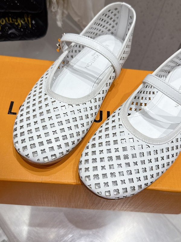 LV Romy Flat Ballerina White Perforated Cowhide 610706
