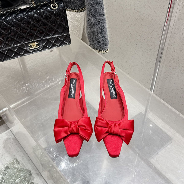 DC 25 Bow Slingback Pumps 30mm Red Satin & Sheepskin 359510