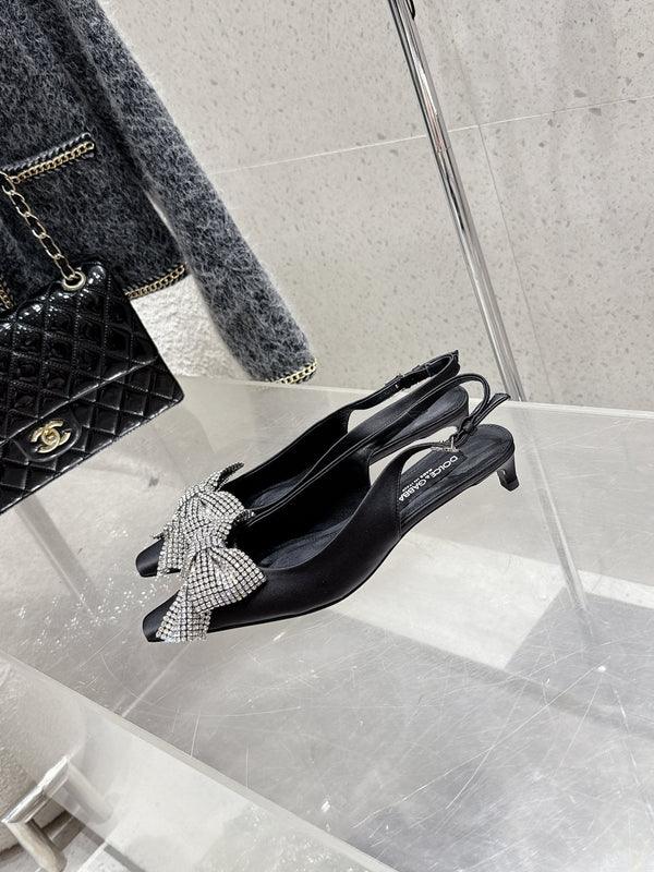 DC 25 Rhinestone Bow Slingback Pumps 40mm Black Silk & Sheepskin 359513