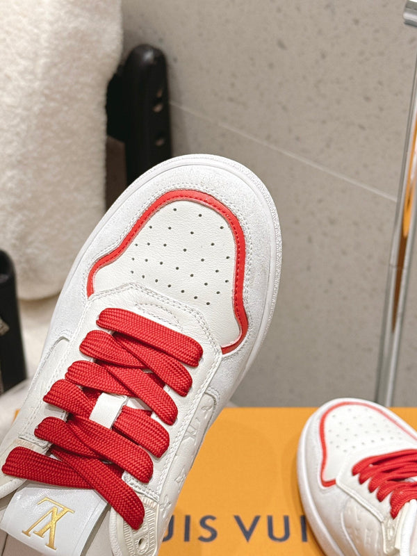 LV Trainer Sneaker White Mix Red Cowhide Suede 610805