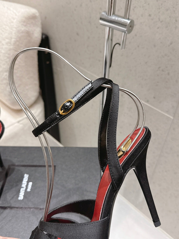 YSL Chandelle Sandals 10.5 Black Red Satin 610694