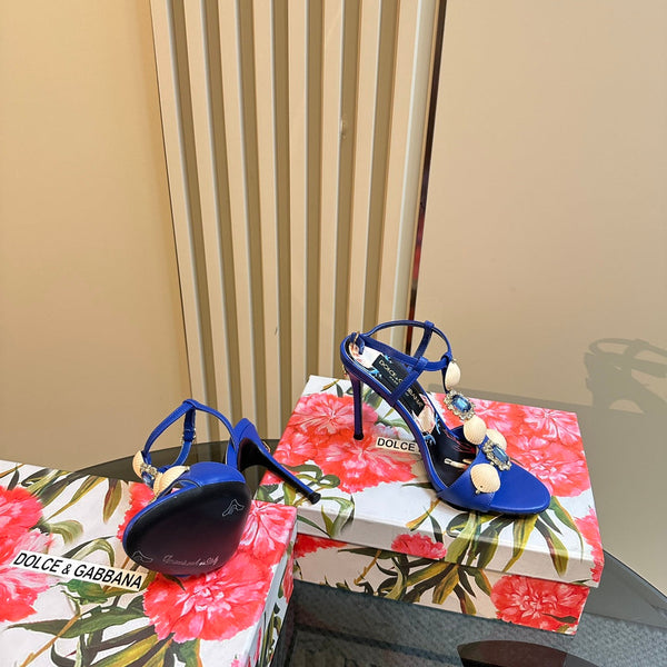 DC 24 Shell Rhinestone High Heel Sandals Blue Cowhide & Sheepskin 946159