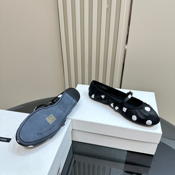 DC Polka-Dot Ballet Flats Black White Sheepskin & Silk 999234