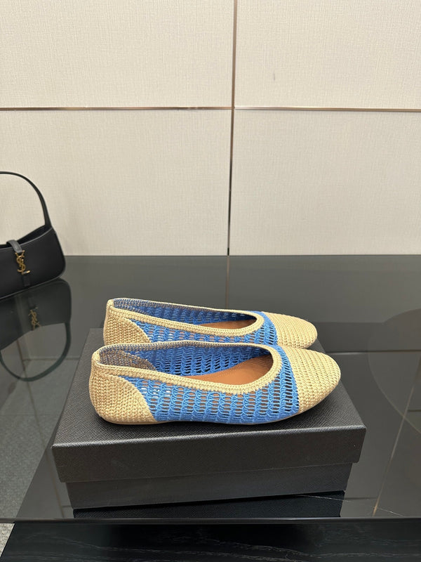 Alaia 2025 Ballet Flat Beige Blue Raffia 433752