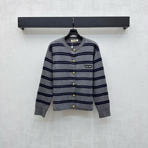 Miu Miu 25 Cardigan Grey Mix Navy Wool 303603