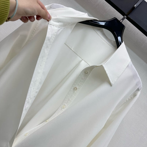 Celine Long Silk Scarf Shirt Dress White Cotton 351803