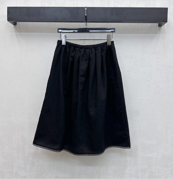 Miu SS26 Set Scalloped-Collar Shirt A-line Skirt Black Cotton Linen 351921