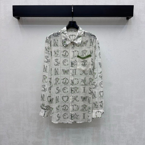 CD 26s Monogrammed Long-Sleeved Shirt White Green Polyester Fiber