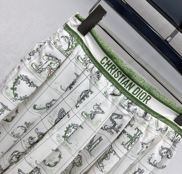 CD 26s Monogrammed Midi Skirt White Green Polyester Fiber