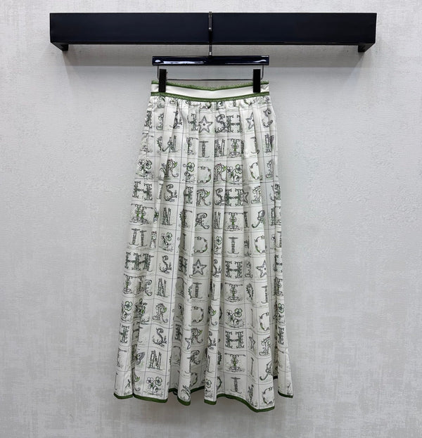 CD 26s Monogrammed Midi Skirt White Green Polyester Fiber
