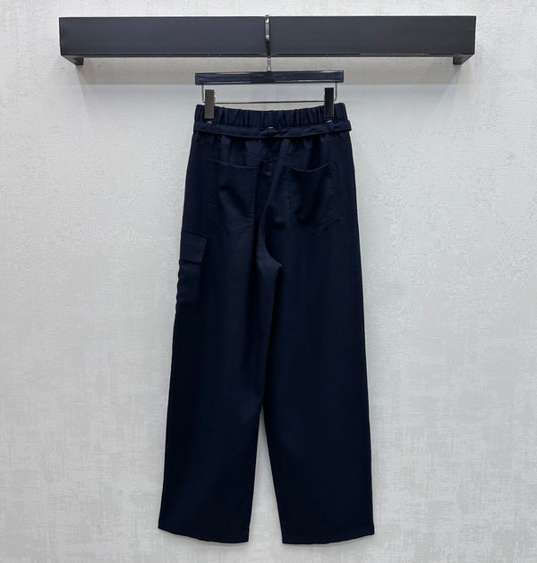 CC 26s Straight-Leg Trousers Navy Blue Linen Rayon Polyester 363902